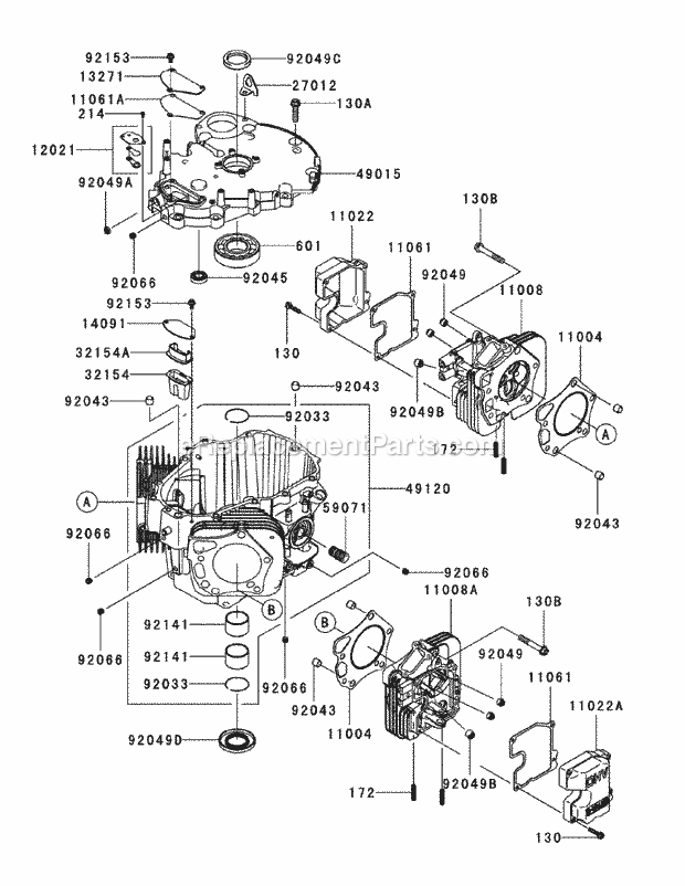 Fx1000v-As00 Cylinder Crankcase Diagram and Parts List for M72-KW 53AI8CTZ750-37HP-OHV Cub Cadet Lawn Tractor